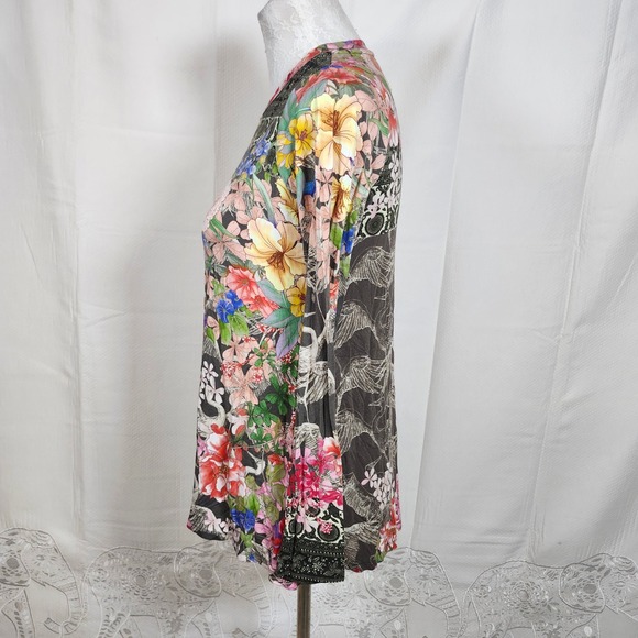 JOHNNY WAS LOS ANGELES Womens XS Long Sleeve Cranes Floral Print Bamboo Viscose - Picture 4 of 9